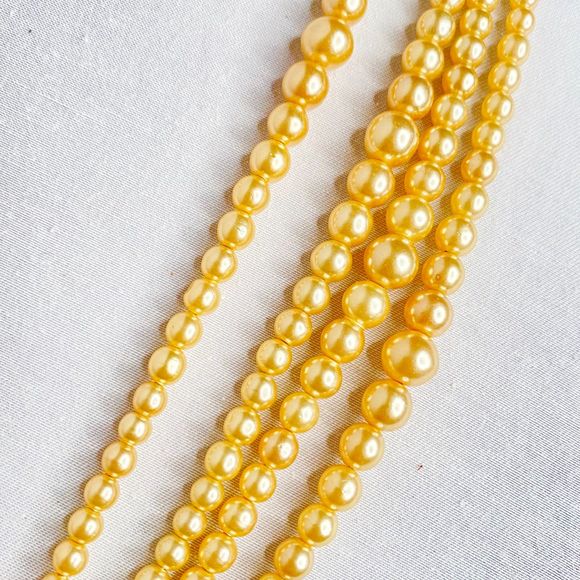 Layered Graduated Necklace Pearlesque Beads With Clear Rhinestones Clasp - Picture 6 of 13